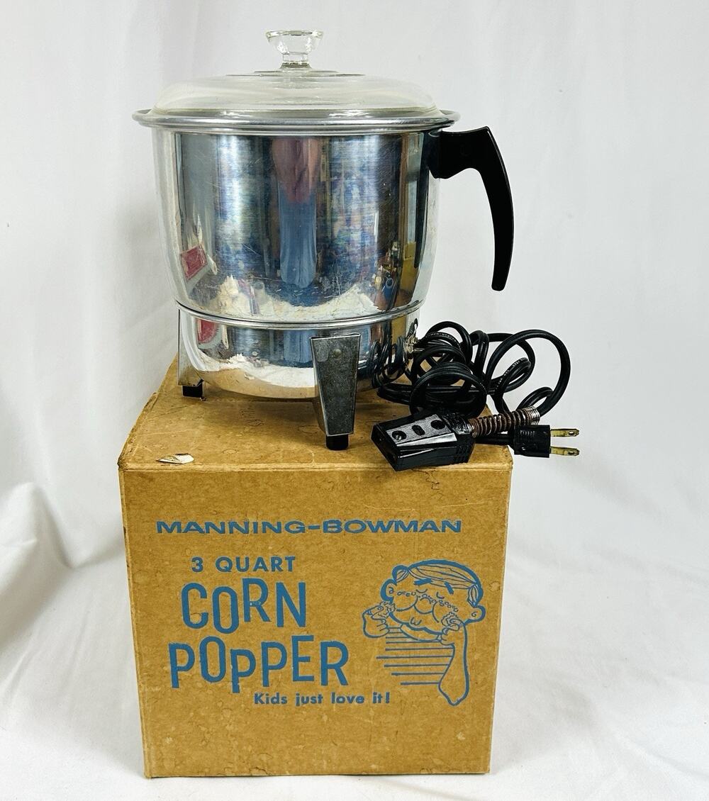 VTG Manning Bowman 3 Quart Popcorn Corn Popper W/ Glass Lid Model 35504 Works